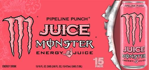 Monster Energy Juice Pipeline Punch Energy Drink 16 Ounce | Energy + Juice Pack of 15