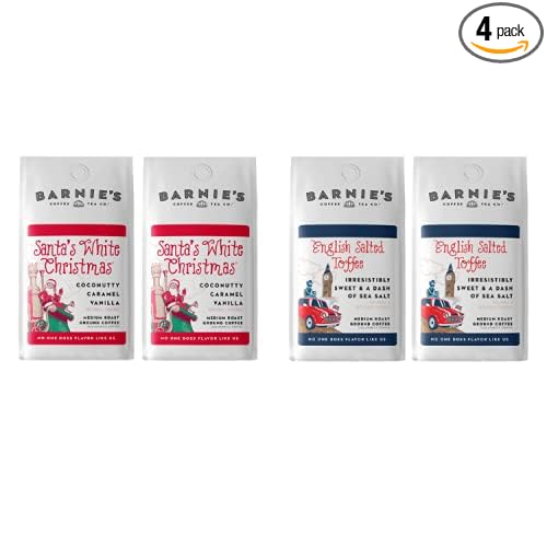 Barnie's Santa's White Christmas and English Salted Toffee Ground Coffee Medium Roasted Arabica Coffee 12 oz Bag (Pack of 4)