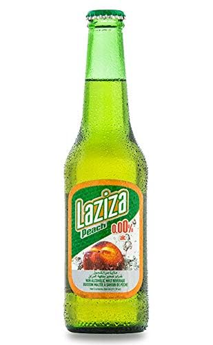 Lazizaa Peach Flavor Malt Beverage Non Alcoholic Drink - Pack of 12 Glass Bottles 330ML - لذيذة مشروب شعير بنكهة الخوخ بدون كحول