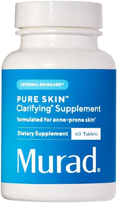 Murad Pure Skin Acne Supplements – 60 Tablets – Clear Skin Support with Blend of Vitamin A &amp B6 Zinc Amino Acids &amp Burdock Root – Promotes Healthy Skin Oil Balance Gut Health &amp Stress