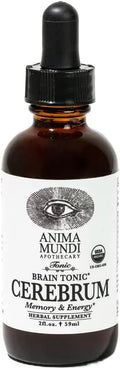 Anima Mundi Apothecary Cerebrum Brain Tonic - Cognitive Support Supplement - Liquid Drops with Lion's Mane and Ginkgo - Brain Booster Liquid Supplement for Memory Support (2oz / 60ml)