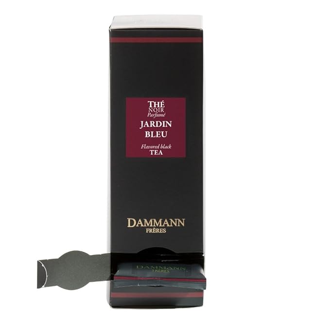 Dammann Freres Sachets Jardin Bleu Tea Bags Premium Gourmet French Black Tea Blend Strawberry Rhubarb Flavors Individually Wrapped 24 Count (Single Pack)