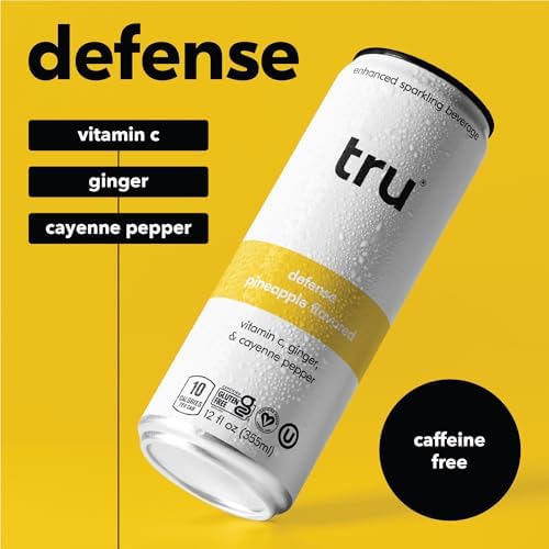 Tru Defense Seltzer Sparkling Water with Vitamin C Ginger Extract Cayenne Pepper &amp Real Pineapple Juice Sweetened with Monk Fruit &amp Stevia Gluten Free Vegan Caffeine Free 12 FL OZ Can