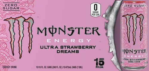 Monster Energy Ultra Strawberry Dreams Sugar Free Energy Drink 16 Ounce | Pack of 15