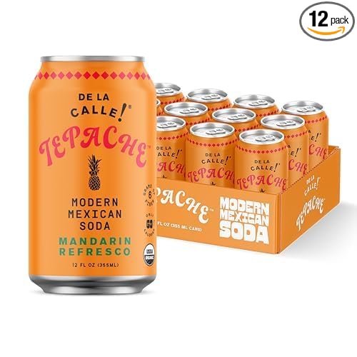 De La Calle Tepache - Mandarin - Modern Mexican Soda - Craft Fermented Pineapple Sparkling Beverage - Certified Organic Antioxidant Rich Non-Alcoholic Healthy Soda Low Sugar Low Calorie Non-GMO