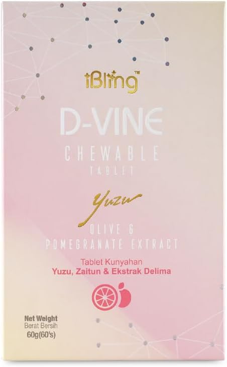 WELLOUS Ibling D-Vine Pomegranate Extract Chewable Collagen - Anti Aging Glowing Skin Reduce Wrinkles Hydrating &amp Firming 60 Tablets/Bottle