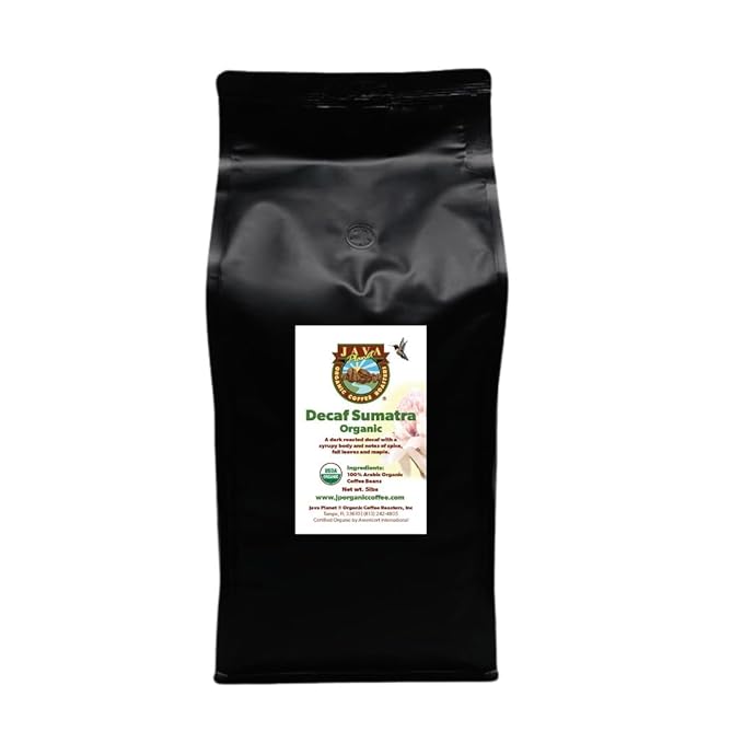 Low Acid Organic Coffee – Whole Bean Mold-Free &amp Stomach Friendly by Java Planet Sumatran Single Origin Decaf Coffee Dark Roast Smooth Full Flavored 5LB Bag