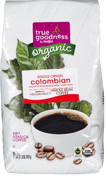 Organic Colombian Whole Bean Coffee Medium Roast (Pack Of 1 Bag) 32 oz