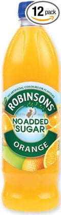Robinson's Orange Fruit Drink No Added Sugar 1 Liter Plastic Bottles (Pack of 12)