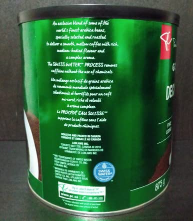 President's Choice Gourmet Decaffeinated Medium Roast Fine 100% Arabica Coffee 875g/30.9 oz. {Imported from Canada}