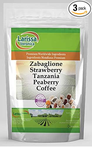 Zabaglione Strawberry Tanzania Peaberry Coffee (Gourmet Naturally Flavored Whole Coffee Beans) (8 oz ZIN: 559581) - 3 Pack