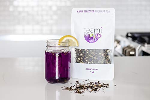 Teami Pure Butterfly Pea Flower Tea - Blue &amp Purple Dried Butterfly Pea Flower Supports Health and Beauty - Caffeine-Free Hand Selected Jasmine Infused Premium Tea - 30 servings per bag