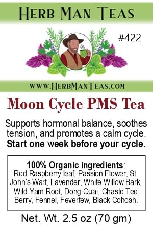 MOON CYCLE PMS TEA – Monthly Cycle &amp PMS Support – Organic Loose Leaf – by Master Herbalist Khabir | Red Raspberry Leaf Chaste Tee Berry &amp Dong Quai