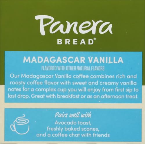 Panera Bread Madagascar Vanilla Light Roast Coffee Pods 100% Arabica Natural Flavor Keurig Compatible Cups No Artificial Ingredients 10 Single Serve Pods (1 Pack of 10)