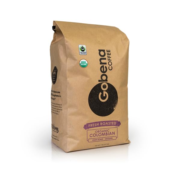 Gobena Coffee 5lb Fair Trade Organic Certified Colombian Ground Light Roast100% Arabica Specialty Coffee 80 ounces 5 pounds Bulk