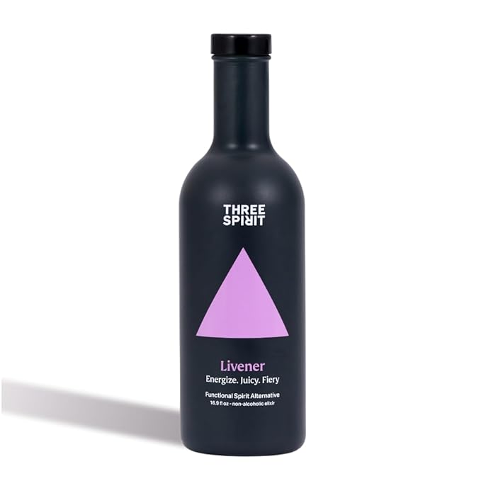 Three Spirit Non-Alcoholic Alternative Spirit- The Livener 50cl | Energizing with Natural Caffeine ADAPTOGENS &amp Watermelon &amp Ginger | Multi-Award Winning Active botanical Gluten Free &amp