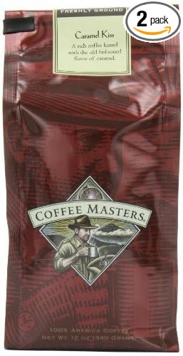 Coffee Masters Flavored Coffee Caramel Kiss Ground 12-Ounce Bags (Pack of 2)