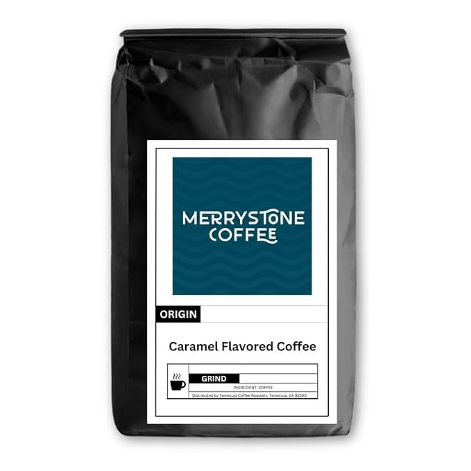 Merrystone Caramel Flavored Coffee Roasted to Order Medium Roast 12 oz Coarse Grind