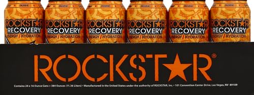 Rockstar Energy Drink Caffeine and Electrolytes (Packaging May Vary) Orange  Recovery Orange 16 Fl Oz (Pack of 24)