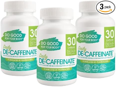 Daily De-Caffeinate for Coffee Lovers – Rutaecarpine Supplement for Relaxation After Caffeine – Non-Melatonin Non-Addictive Evening Formula 30 Capsules (Pack of 3)