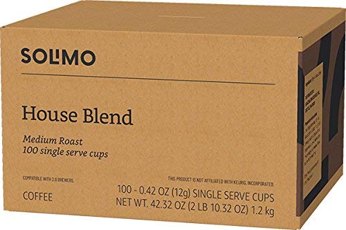 Amazon Brand - Solimo Medium Dark Roast Coffee Pods House Blend Compatible with Keurig 2.0 K-Cup Brewers 100 Count