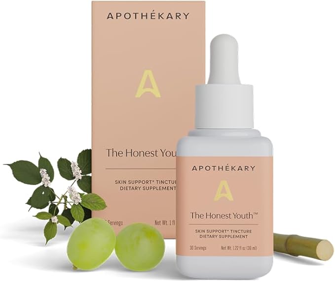 Apothékary The Honest Youth Collagen &amp Skin Support Herbal Liquid Drops Promotes Healthy Radiant Skin with Reishi and Tremella Mushroom Vegan Gluten-Free 1 Fl oz 30 Servings