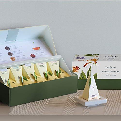Tea Forte Premium Presentation Box Gift Set Sampler 20 Count Assorted Blends Individually Wrapped Handcrafted Pyramid Infuser Bags Herbal Retreat Tea