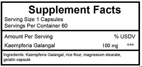 Kaempferol 100mg 60 Count BottleCapsuleKaempferia Galangal Rice Flour Magnesium Sterate Gelatin Capsule