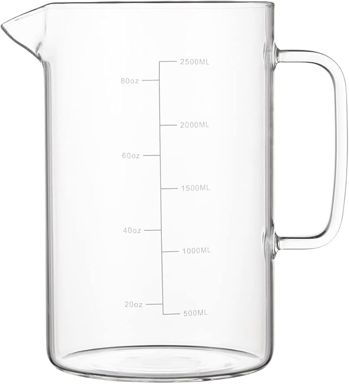 Glass Water Pitcher with Scale Line Dinner Table jug Large Serving Carafe for Water Juice Sangria Lemonade and Milk (Clear 85 oz)