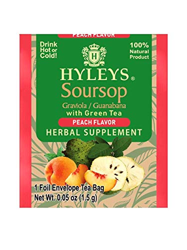 12 Pack of Hyleys Wellness Natural Soursop With Green Tea Peach Flavor - 25 Tea Bags (100% Natural Sugar Free Gluten Free &amp Non-Gmo)