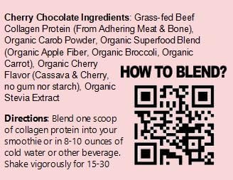 Paleo Perfection Cherry Chocolate Grass Fed Beef Collagen Protein Powder with Stevia - Paleo Keto SCD AIP Protein Powder w/ Apple Fiber Carrot &amp Broccoli - 300g Protein Powder &amp Superfood