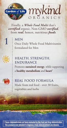 Garden of Life Once Daily Whole Food Multivitamin for Men Organic Mens Vitamins &amp Minerals Vitamin C Zinc Vegan for Health &amp Well-Being 60 Tablets (Pack of 6)