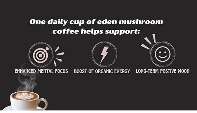 Eden Coffee Co - Organic Instant Coffee with Lion's Mane and Chaga Mushrooms - Brain &amp Immune Support - Vegan &amp Keto - Antioxidants &amp Superfoods