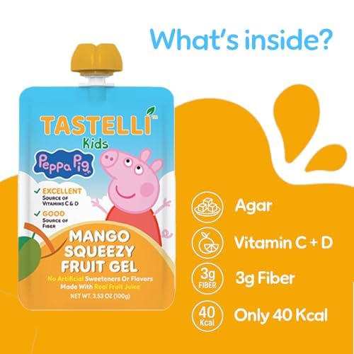 Tastelli Peppa Pig Kids Squeezy Fruit Gel – Mango Flavor – No Artificial Sweeteners or Flavors Made with Real Fruit Juice Fiber-Rich Prebiotic Gut Support Vitamins C &amp D Vegan Gluten-Free - 2