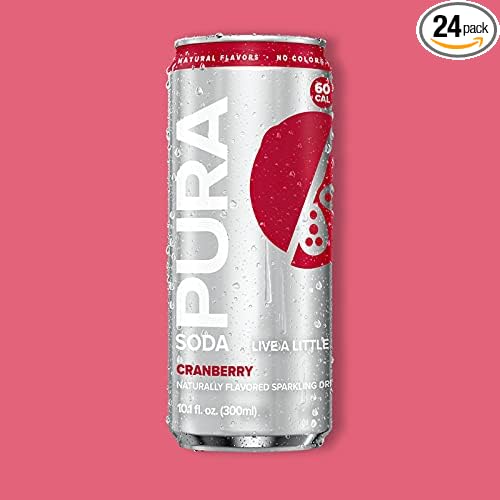 PURA Soda Low Sugar Natural Flavors No Colourants No Artificial Sweeteners Only 5 Ingredients-- 10.1 ounces (Pack of 24) (Cranberry)