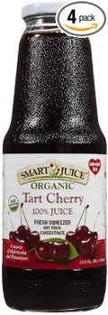 Smart Juice Organic 100% Juice 33.8oz Glass Bottle (Pack of 4) Select Flavor Below (Tart Cherry) by Smart Juice