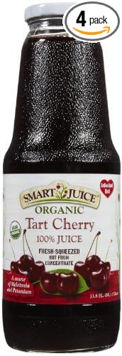 Smart Juice Organic 100% Juice 33.8oz Glass Bottle (Pack of 4) Select Flavor Below (Tart Cherry) by Smart Juice