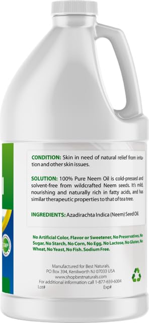 Best Naturals 100% Pure Neem Oil 100% Cold Pressed and Unrefined - 68 OZ (2000 ML)