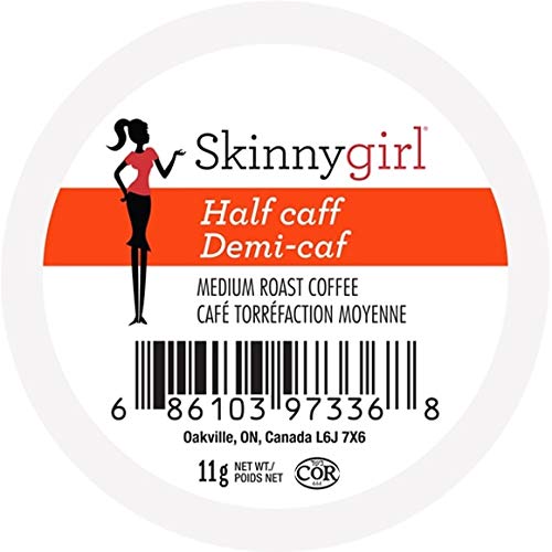 Skinnygirl Half Caff Coffee Pods for Keurig K Cups Brewers Reduced Caffeine Medium Roast Coffee in Single Serve Cups 24 Count