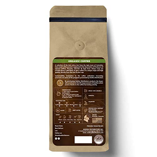 Andina Colombian Organic Medium Roast - Ground Coffee 100% Arabica (1 LB)