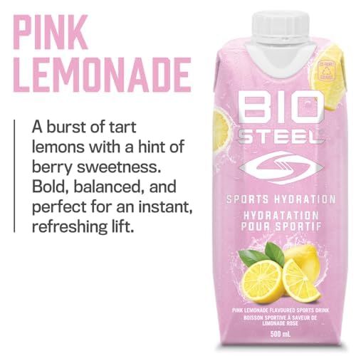BioSteel Sports Drink Great Tasting Hydration with 5 Essential Electrolytes Pink Lemonade Flavor 16.7 Fluid Ounces 12-Pack