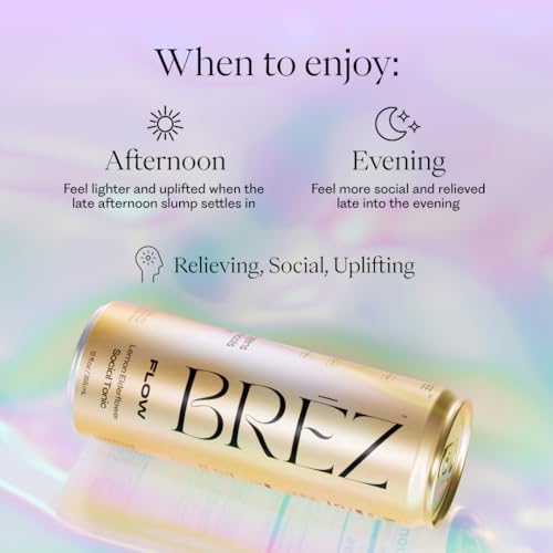 BRĒZ FLOW Lion’s Mane Mushroom Drink 8 Pack Lemon Elderflower Supports Mood &amp Focus Non-Alcoholic Sparkling Adaptogen Drink Functional Mushrooms Feel Clear Calm &amp Refreshed- 12 Fl oz Can