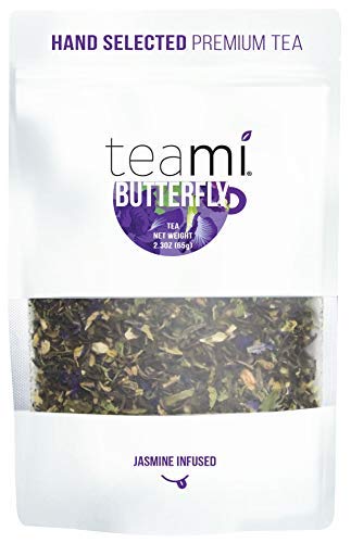 Teami Pure Butterfly Pea Flower Tea - Blue &amp Purple Dried Butterfly Pea Flower Supports Health and Beauty - Caffeine-Free Hand Selected Jasmine Infused Premium Tea - 30 servings per bag