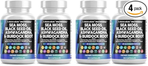 Clean Nutraceuticals Sea Moss Black Seed Oil Ashwagandha Turmeric Bladderwrack Burdock &amp Vitamin C Vitamin D3 with Elderberry Manuka Dandelion Yellow Dock Iodine Chlorophyll ACV - 2Pack (Pack of 2