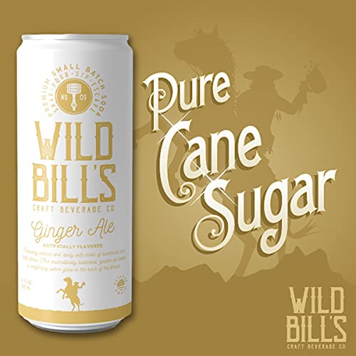 Wild Bill's Ginger Ale Soda Classic Craft Soda Pop Soft Drinks Sodas Made with Pure Cane Sugar Caffeine Free NO High Fructose Corn Syrup Gluten Free Vegan Low Sodium 12 Oz 12 Pack