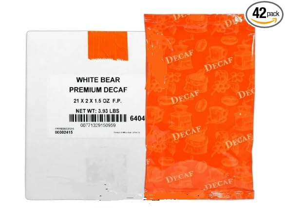 White Bear Medium Roast Decaf Filter Pack Coffee for Drip Coffee Brewers 1.5 ounce packet / 42 Count Case (1.5 Ounce Filter Decaffienated)