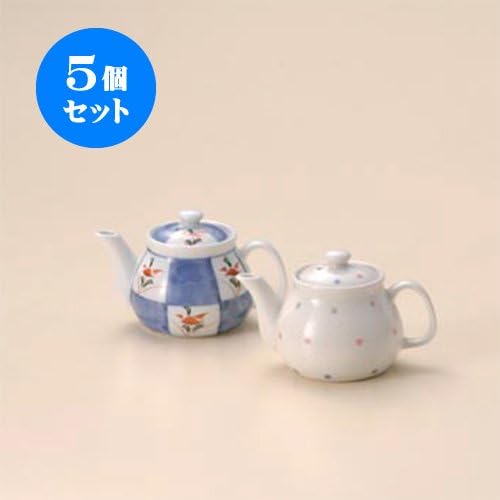Set of 5 Seasoning Filling Checkered Flower Pot Type Juice Difference + White Blowing Polka Dot Pot Type Juice Set (Checkered Flowers 7.8 fl oz (200 cc) For Restaurants Inns Restaurants