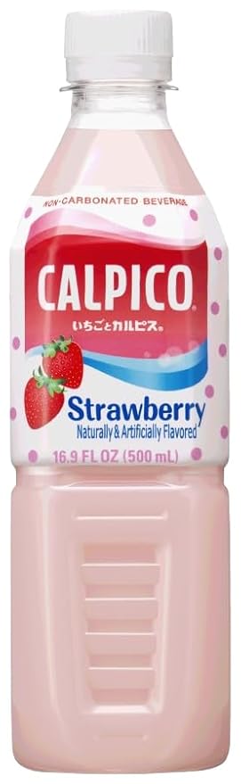 CALPICO Strawberry – Smooth Creamy &amp Refreshing Non-Carbonated Beverage Sweet and Tangy Japanese Lactic Acid Drink 16.9 Fl oz (Pack of 6)
