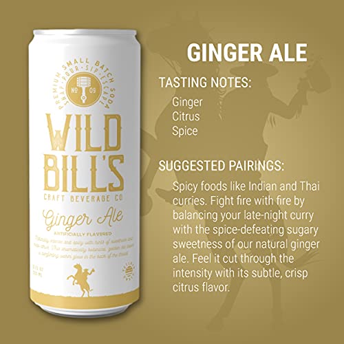 Wild Bill's Ginger Ale Soda Classic Craft Soda Pop Soft Drinks Sodas Made with Pure Cane Sugar Caffeine Free NO High Fructose Corn Syrup Gluten Free Vegan Low Sodium 12 Oz 12 Pack