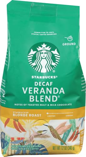 Starbucks Ground Coffee Starbucks Blonde Roast Coffee Decaf Veranda Blend—100% Arabica 1 bag (12 oz) (Pack of 2)